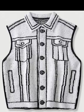 Textured White & Black Graphic Vest